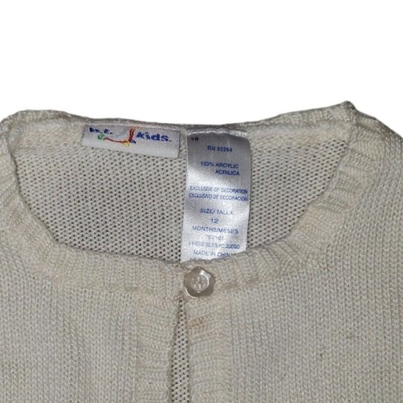 b.t. kids Girls One Button Cardigan Sweater Ivory Flowers Size 12 M GUC - Picture 3 of 5